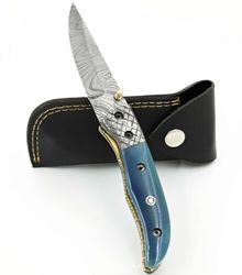 Damascus Steel Folding Knife , Marvelous Custom Hand Made Pocket Folding Knife