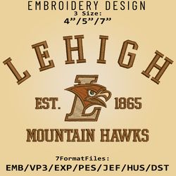 Lehigh Mountain Hawks embroidery design, NCAA Logo Embroidery Files, NCAA Hawks, Machine Embroidery Pattern