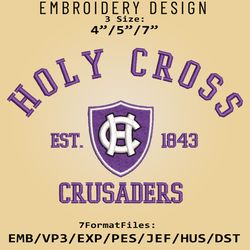 Holy Cross Crusaders embroidery design, NCAA Logo Embroidery Files, NCAA Holy Cross Crusader, Machine Embroidery Pattern
