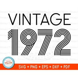 Vintage 1972 PNG, 51st Birthday SVG, 51st birthday gift for her, 51st Birthday gift for best friend, 1972 birthday, Digi