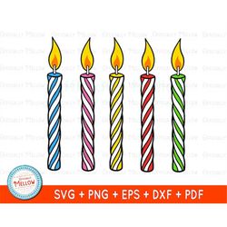 birthday candles svg, rainbow birthday candles png, digital birthday candles, candle clip art, birthday candle cut files