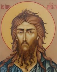 Icon of St John the Baptist. Handpainted icon. Orthodox icon painted egg tempera on wood.