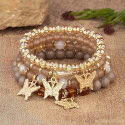 Ensemble de bracelets a breloques papillon boheme pour femme, perles de cristal