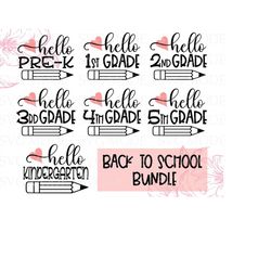 Back to School Shirt SVG Bundle, First Day of School Svg, School Svg, Teacher Svg, Happy Back to School Svg, Hello 1st 2