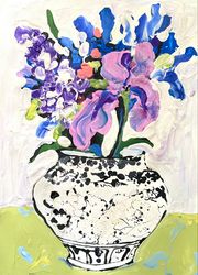 painting flowers bouquet painting Iris flowers lilac flowers fauvism art Matisse inspired Australian flowers still life