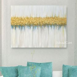 Gold and White Abstract painting Gold leaf Oil Painting on Canvas Abstract Wall Art Above bed decor