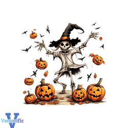 Dancing Skeleton and Pumpkin SVG Halloween Witch PNG File