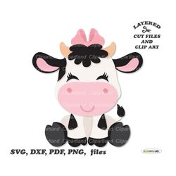 INSTANT Download. Cute sitting cow girl svg cut files and clip art. Personal and commercial use. C_15.