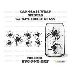 INSTANT Download.  Halloween spider Libbey can glass wrap template svg, png, dxf. Pre-sized for Libbey 16oz glass. S_1.