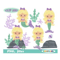 INSTANT Download. Cute mermaids clip art. Personal and Commercial use included! M_128.