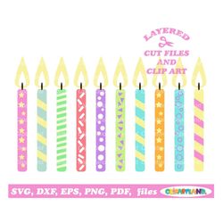 INSTANT Download. Commercial license is included! Colorful birthday candles bundle cut files and clip art. Bc_1.
