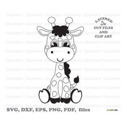 INSTANT Download. Cute sitting baby giraffe outline svg cut files and clip art. Personal and commercial use. G_17.
