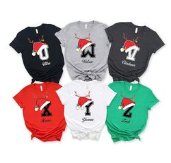 Christmas Custom Name Initial Shirt, Xmas Matching Pajama, Family Christmas Shirt, Personalized Christmas Couple T-Shirt