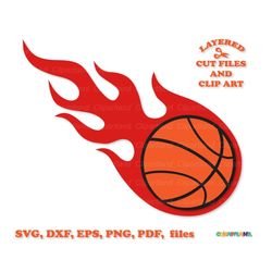 INSTANT Download. Basketball. Flaming ball svg cut files and clip art. Personal and commercial use. B_3.