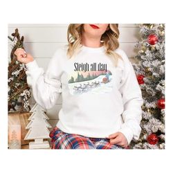 Sleigh All Day Winter Sweatshirt, Christmas Gift for Puppy Lovers, Winter Shirt for Husky Mom, Husky Dad, Gift for Dog W