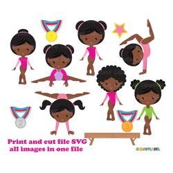 INSTANT Download. Print and cut file SVG. Cute gymnast girl svg cut file and clip art. Commercial license is included !