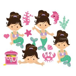 INSTANT Download. Cute mermaids  clip art. CM_59_Mermaids. Personal and commercial use.