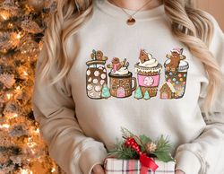 Gingerbread Christmas Coffee Shirt, Christmas coffee Sweatshirt, women Holiday sweater, Xmas Tee, Coffee Lover gift, Lat