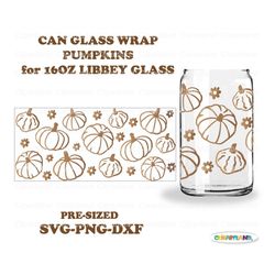 INSTANT Download. Pumpkins and flowers Libbey can glass wrap design svg, png, dxf. Pre-sized for Libbey 16oz glass. Wpf_