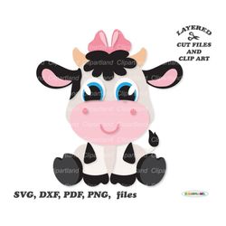 INSTANT Download. Cute sitting cow svg cut files and clip art. Personal and commercial use. C_14.