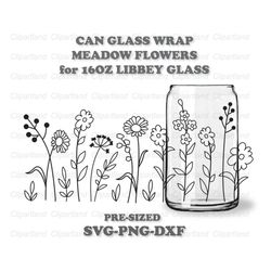 instant download. meadow flowers libbey can glass wrap template svg, png, dxf. pre-sized for libbey 16oz glass. wf_5.