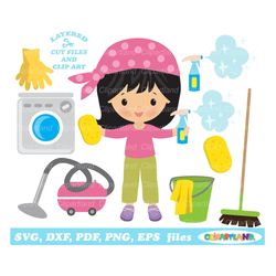INSTANT Download. Cleaning girl svg cut file and clip art. Commercial license is included up to 500 uses! C_1.