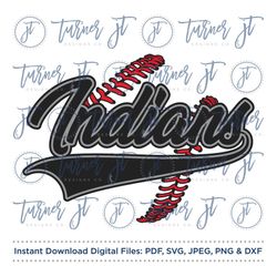 Indians Baseball Stitches, Indians Softball SVG Cut File ( Baseball, Softball, Baseball Stitches, Softball Stitches, Bas