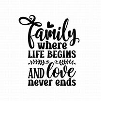 Family Where Life Begins And Love Never Ends Svg, Png, Eps, Pdf Files, Family Where Life Begins Svg, Love Never Ends, Fa