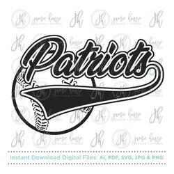 Patriots Baseball, Patriots Softball SVG Cut File (Patriots, Baseball Script, Baseball, Baseball Stitches, Baseball Logo