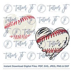 grunge baseball heart, softball heart svg cut file (distressed, vintage, baseball stitches, softball stitches, softball