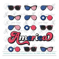 Retro America Sunglasses SVG Cut File (American Flag, 4th of July, Fourth of July, Independence Day, Summer, Fireworks,