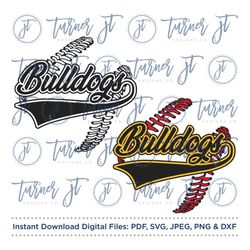 Bulldogs Baseball, Bulldogs Softball SVG Cut File (Baseball Stitches, Softball Stitches, Vintage Baseball, Vintage Softb