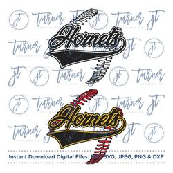 Hornets Baseball, Hornets Softball SVG Cut File (Baseball Stitches, Baseball Script, Softball Script, Vintage Baseball,