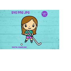 Kawaii Cute Girl Field Hockey Player SVG PNG JPG Clipart Digital Cut File Download for Cricut Silhouette Sublimation Art