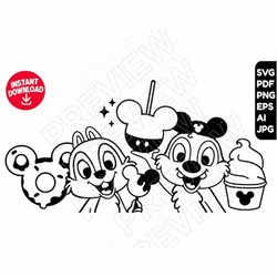 Chip and Dale SVG clipart png , Disneyland snacks svg , cut file outline silhouette