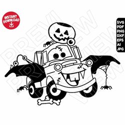 Tow mater Cars SVG , Halloween dxf png clipart , pumpkin , cut file outline silhouette