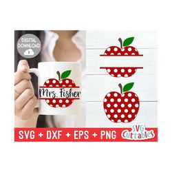 Split Polka Dot Apple svg - Apple Cut File- Apple Monogram Frame- Teacher svg - svg - dxf - eps - png - Silhouette - Cri