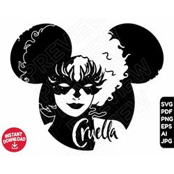 Cruella mouse ears SVG png clipart , cut file outline silhouette