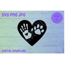 Handprint Pawprint Heart SVG PNG JPG Clipart Digital Cut File Download for Cricut Silhouette Sublimation Printable Art -