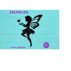Fairy with Dandelion Flower SVG PNG Jpg Clipart Digital Cut File Download for Cricut Silhouette Sublimation Printable Ar