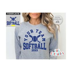 softball svg - softball template - svg - eps - dxf - png - silhouette -  cricut cut file - 0060 - softball team - digita
