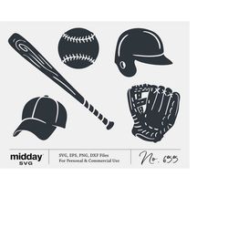 Baseball Bundle SVG, Baseball Clipart Png, Glove, Baseball Cap, Batting Helmet, Baseball Png, Baseball cut files, Youth