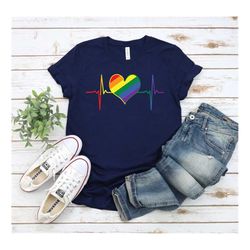 Pride Heartbeat Shirt, Love For All Shirt, Pride LGBT Shirt, Pride Shirt,  Gay Pride T-Shirt, Gay Rainbow Shirt, LGBT Sh