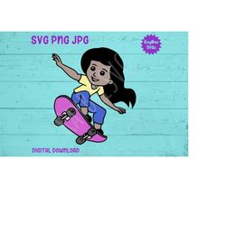 Girl Skateboarding SVG PNG JPG Clipart Digital Cut File Download for Cricut Silhouette Sublimation Printable Art - Perso