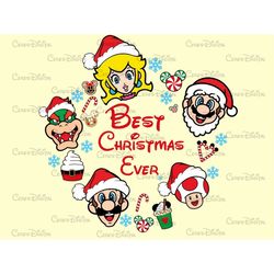 Super Mario Bros Best Christmas Ever Png, Princess Peach, Yoshi, Bowser, Super Mario, Luigi, Instant Download Png, Merry