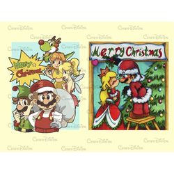 Retro Mario Merry Christmas PNG Bundle, Retro Mario Christmas Png Bundle, Luigi Png, Princess Peach, Yoshi, Luigi, Chris