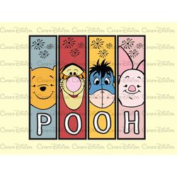 Retro Winnie the Pooh Heads PNG, Winnie the Pooh Clipart, Instant Digital Download, Pooh Bear Retro Friends, Winnie the