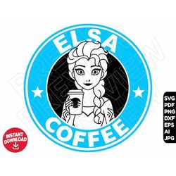 Elsa SVG coffee frozen png dxf clipart , cut file layered by color