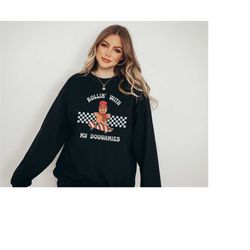 Rollin With My Doughmies Sweater, Vintage Christmas, Christmas Sweatshirt, Women's Cute Santa, Xmas Graphic Pullover, Ho