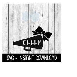 Cheer Megaphone With Cheer Cutout Bow Cheerleading SVG, SVG Files Instant Download, Cricut Cut Files, Silhouette Cut Fil